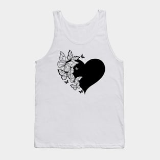 Black Heart with Contour Butterflies Tank Top